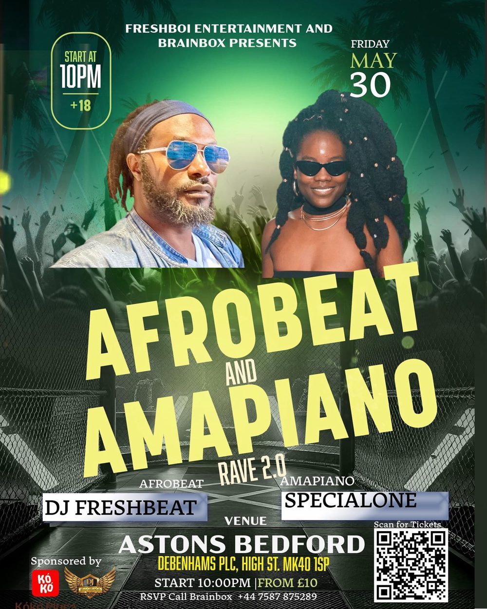 Poster for Afrobeat & Amapiano Rave 2.0, Friday 30 May 2025, Astons Bedford