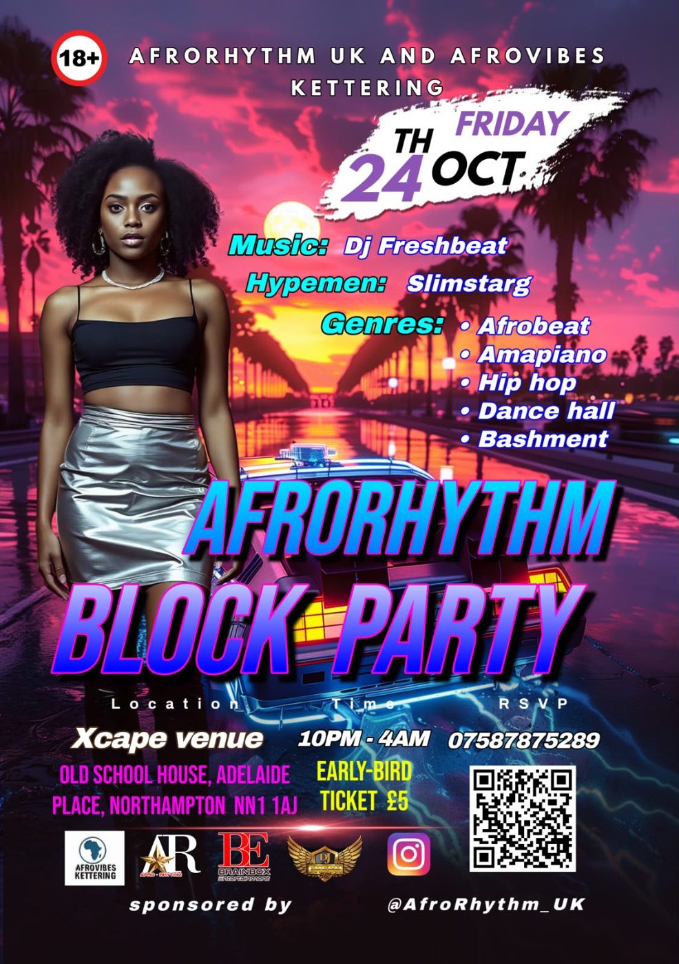 Poster for Afrorhythm Block Party, Friday 24 October 2025, Xcape Venue, Northampton