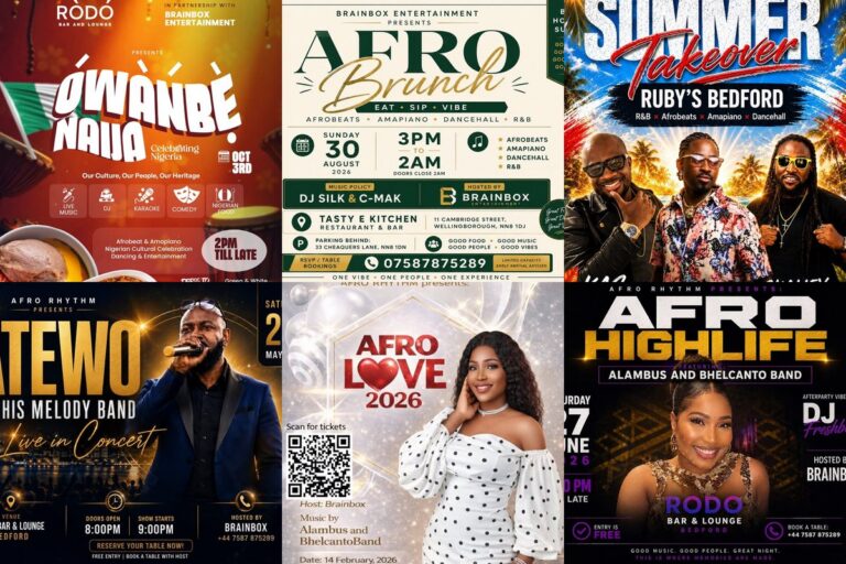 A collage of posters from Brainbox events